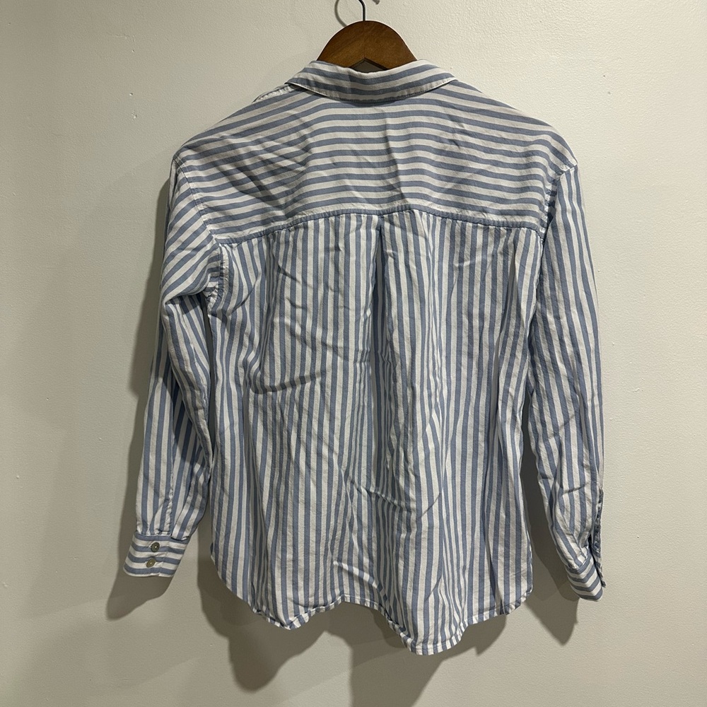 J. JILL Blue Striped Oversized Nautical Beach Summer Button Down Size XS - Picture 2 of 4